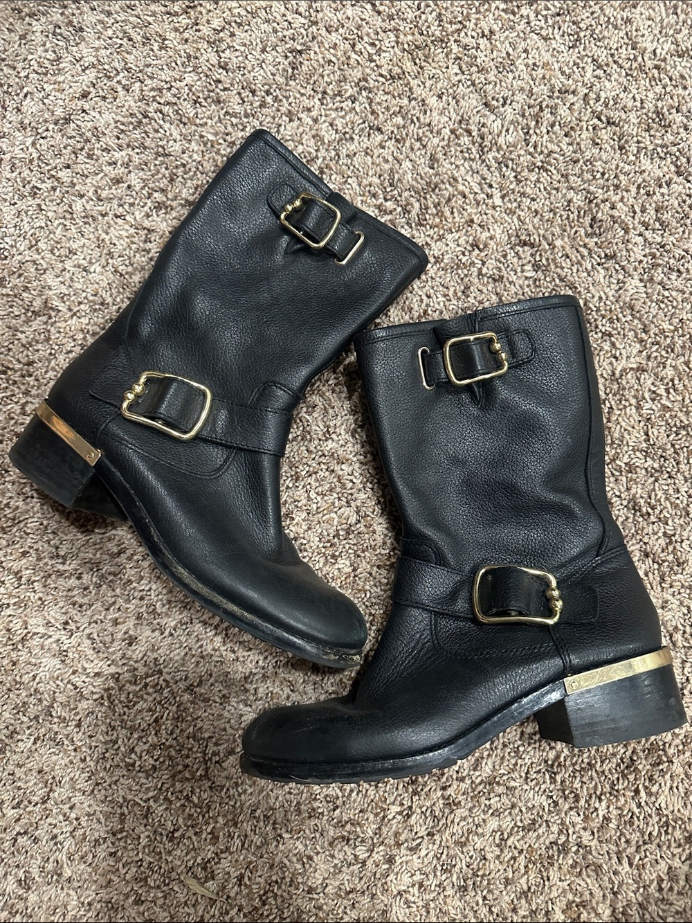 Black Leather Moto Mid-Calf Women's Boots 7.5 🖤